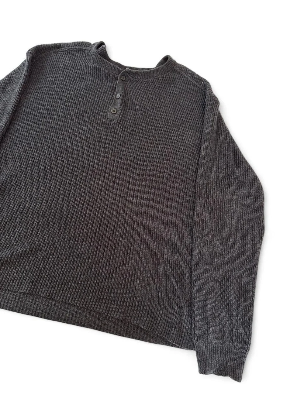 Haggar Men's Black Waffle Knit Crewneck Henley Sweater